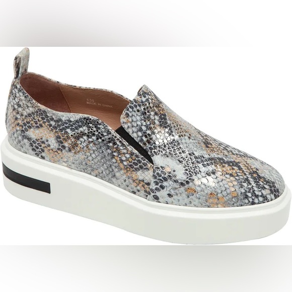 Linea Paolo Shoes - Linea Paolo Kai Women Snake Print Slip On Platform Sneakers Silver Gold Tan 9.5M